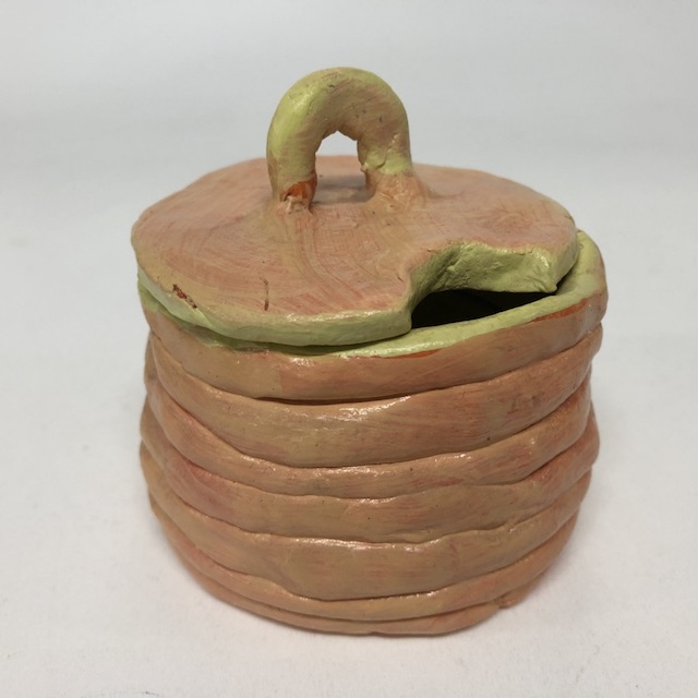 CONDIMENT POT, Handmade Pottery Peach Yellow w Lid